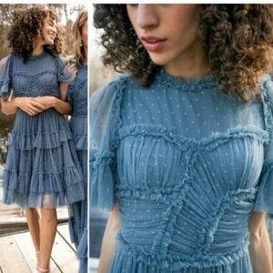 NWT Ivy City Blue Whimsical Tulle Star Ruffle Tiered Dress‎ Size M